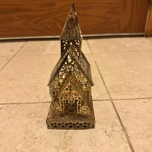 Cutout Brass Shaped Cathedral Church Votive Candle holder Christmas Decoration - Picture 2 of 13